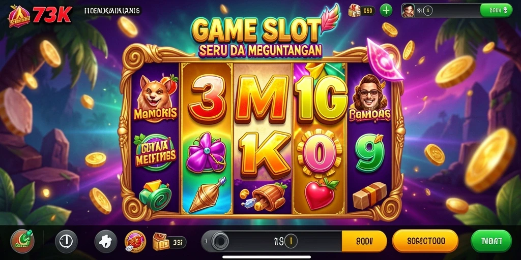 Screenshot utama 73K menampilkan tampilan memukau dari mesin Slot yang sedang dimainkan.