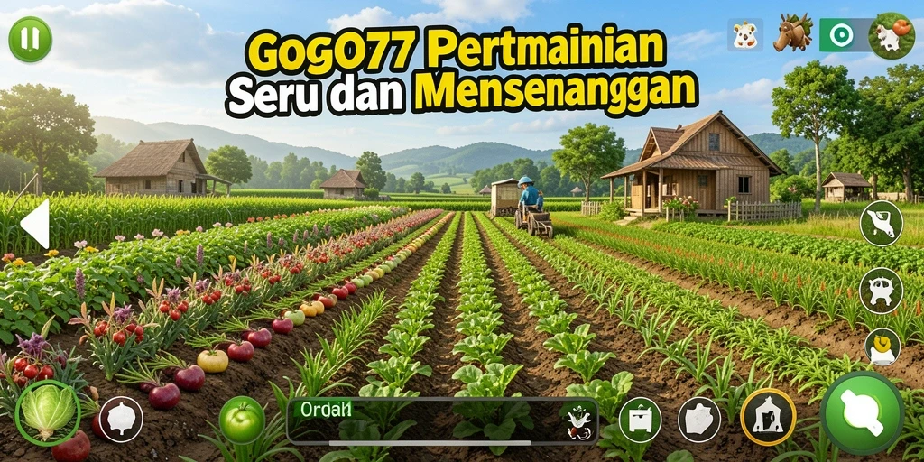 Tangkapan layar GOGO77 menunjukkan suasana permainan pertanian yang ceria.