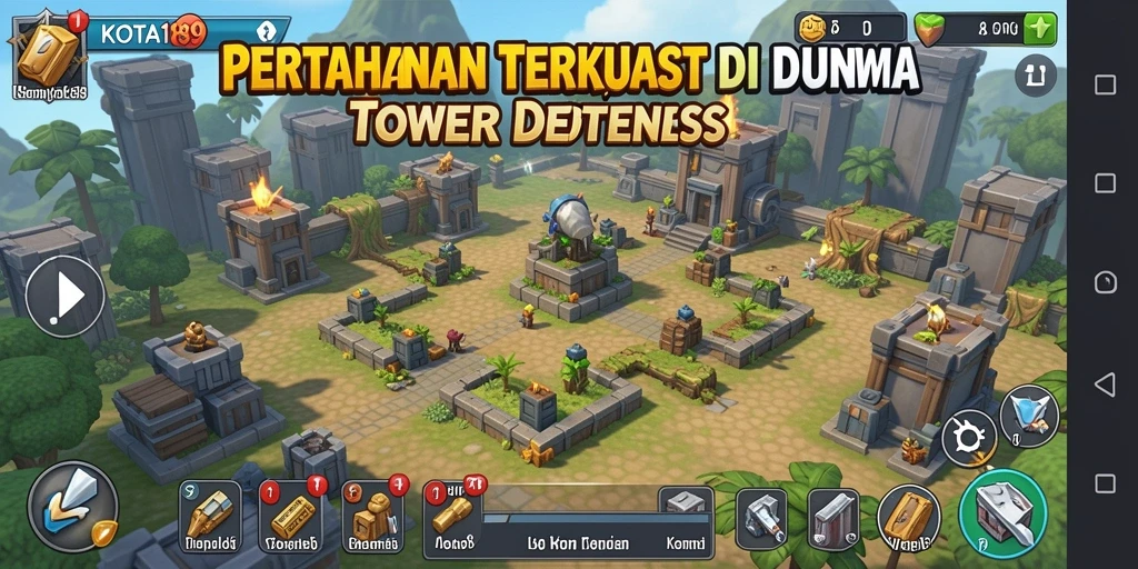 Screenshot gameplay KOTA189 menampilkan aksi Tower Defense yang seru.