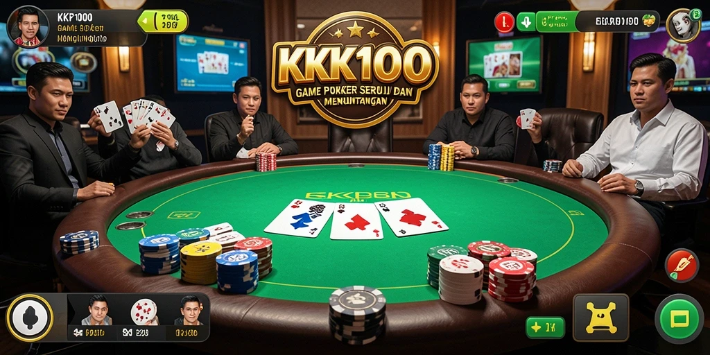 Tangkapan layar gameplay KPK100 menampilkan suasana poker yang menegangkan.